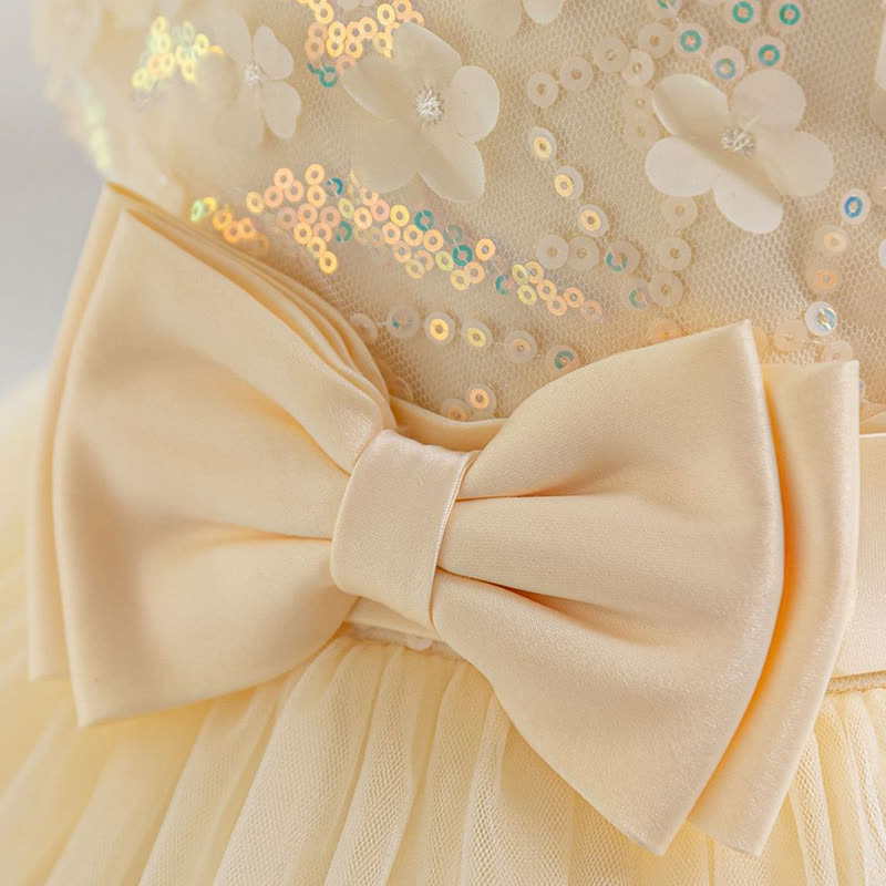 Mesh Rosette Folds Sequins Short Sleeve Mid-long Dresses - image 5