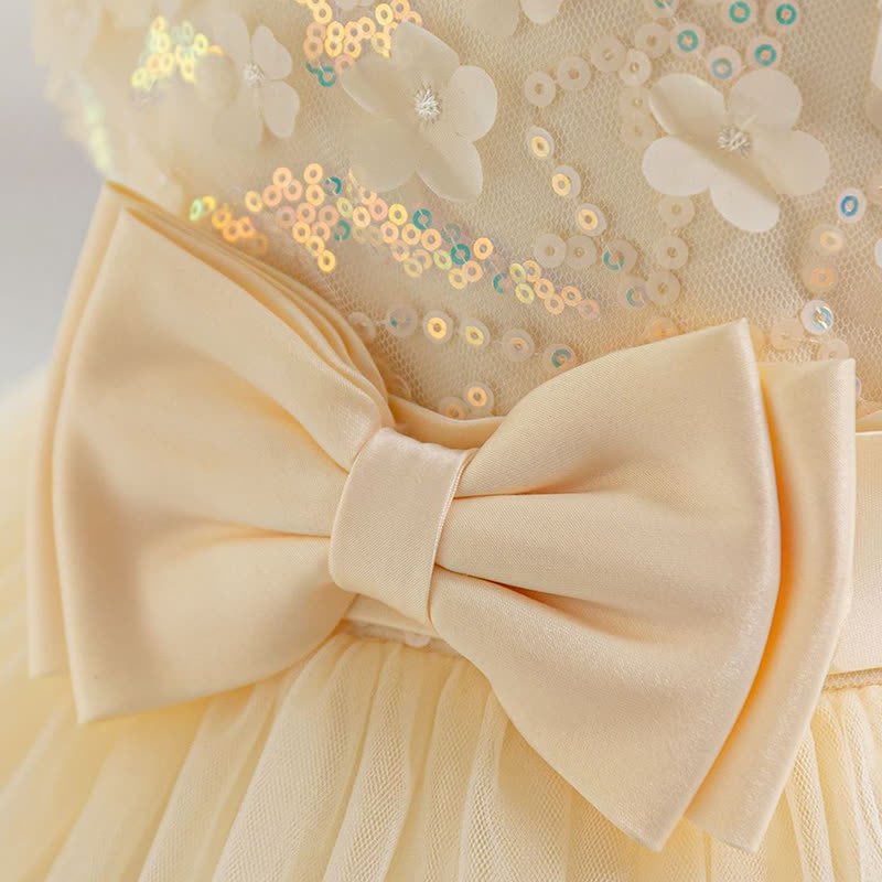 Mesh Rosette Folds Sequins Short Sleeve Mid-long Dresses - image 5