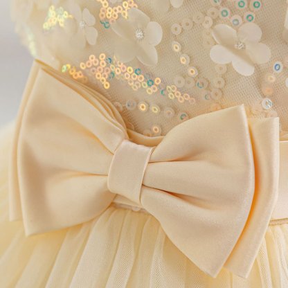 Mesh Rosette Folds Sequins Short Sleeve Mid-long Dresses - image 5