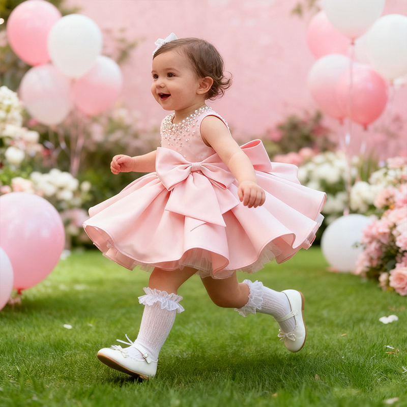 Chemical Fiber Blend Imitation Pearls Bow Sleeveless Mid-long Dresses - image 9