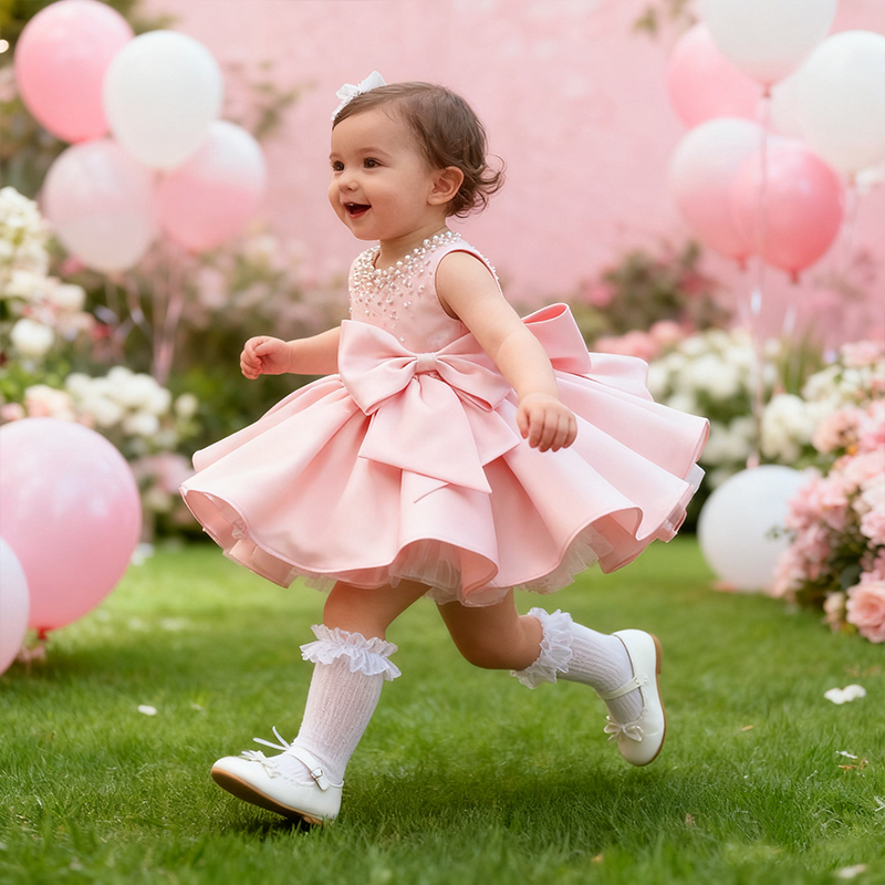 Chemical Fiber Blend Imitation Pearls Bow Sleeveless Mid-long Dresses - image 9