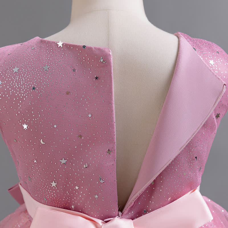 Polyester Cotton Bow Glitter Sleeveless Mid-long Dresses - image 14