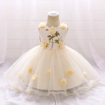 Mesh Rosette Sleeveless Midi Dresses - Champagne - 1-2Y - image 19