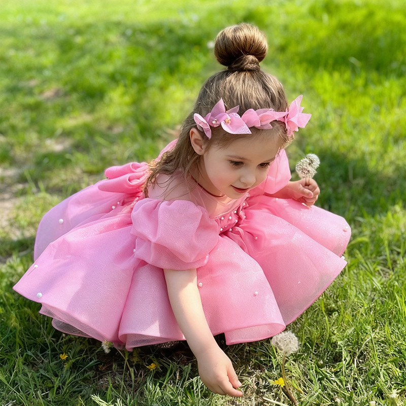 Chemical Fiber Blend Bow Imitation Pearls Short Sleeve Mid-long Dresses - image 12