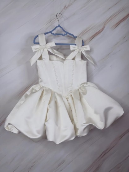Satin Bow Sleeveless Midi Dresses - Ivory White - 15-16Y - image 8