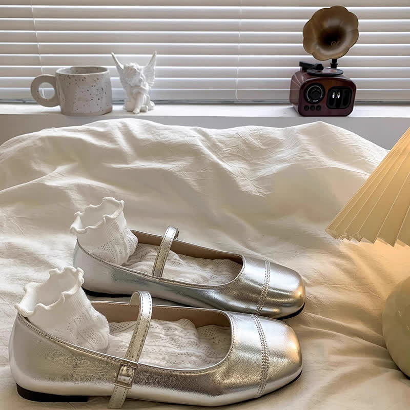 Solid Metallic Finish Square Toe Mary Janes  - image 4