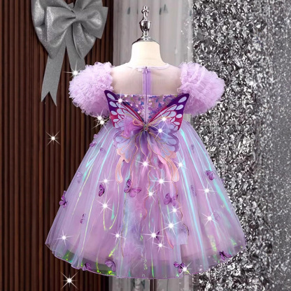 Mesh Butterfly Sequins Short Sleeve Midi Dresses - image 3