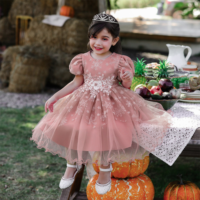 Mesh Christmas Folds Rosette Short Sleeve Mid-long Dresses - image 4