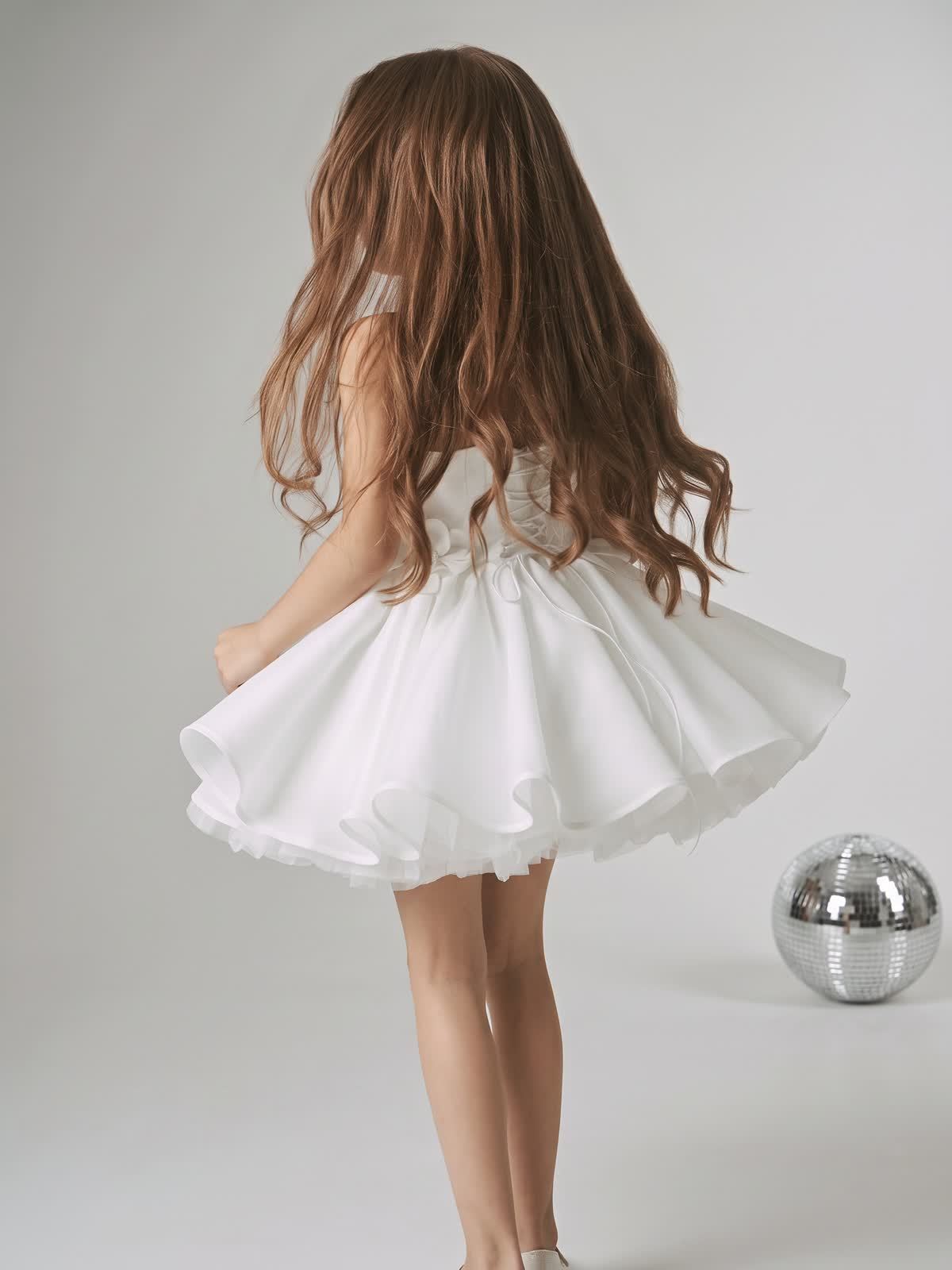 Satin Rosette Sleeveless Short Dresses - image 11