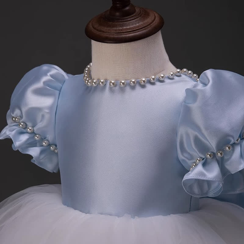 Satin Bow Imitation Pearls Short Sleeve Mid-long Dresses - image 4