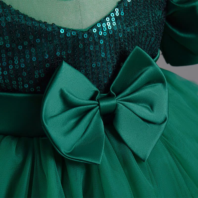 Mesh Bow Sequins Folds Short Sleeve Mid-long Dresses - image 14