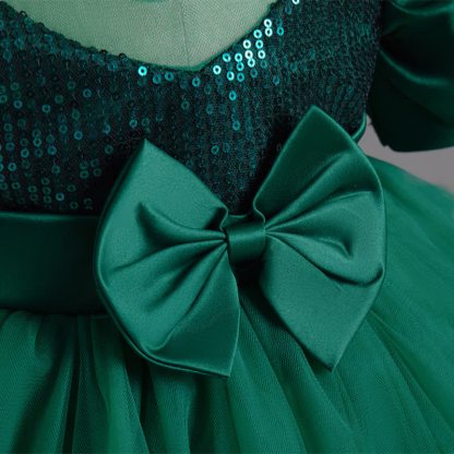 Mesh Bow Sequins Folds Short Sleeve Mid-long Dresses - image 14