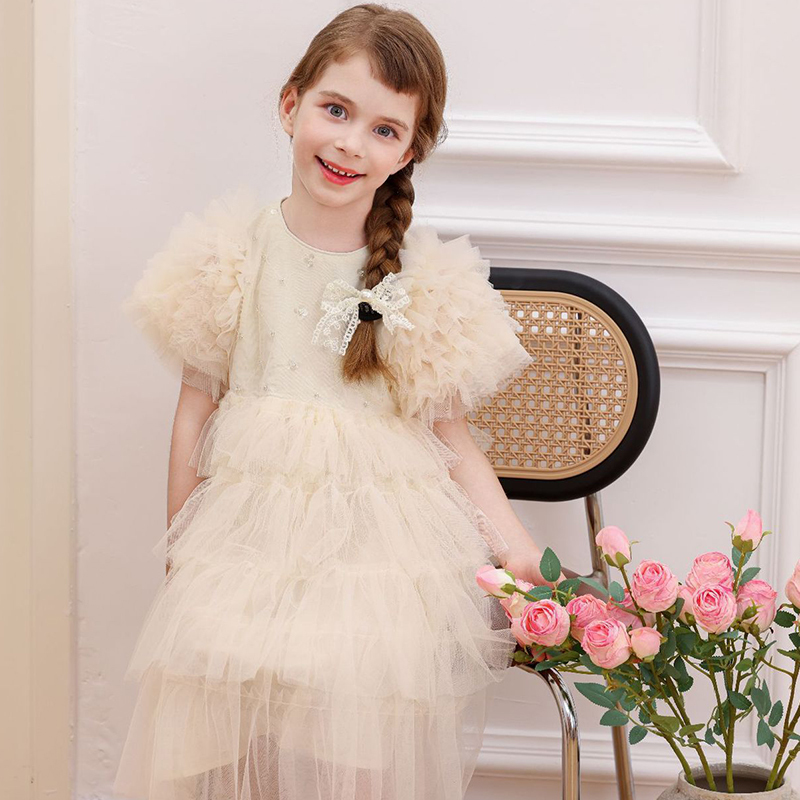 Mesh Folds Short Sleeve Mid-long Dresses - image 11