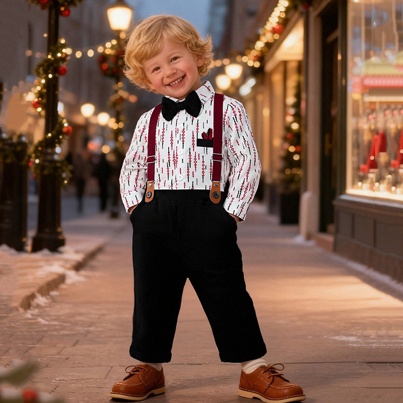 Cotton Bow Overalls Long Sleeve Regular 3-piece Formal Suit - image 18