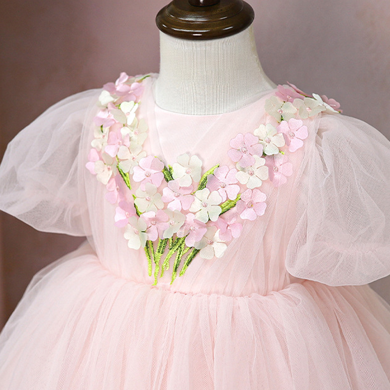 Mesh Rosette Short Sleeve Short Dresses - image 5