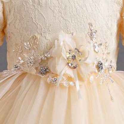 Organza Lace Bow Rosette Short Sleeve Maxi Dresses - image 14