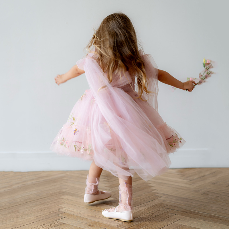 Mesh Floral-embroidered Sleeveless Mid-long Dresses - image 26