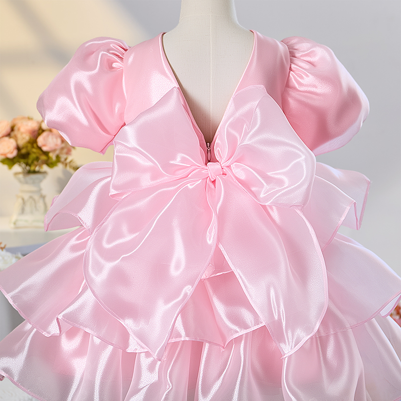 Satin Folds Bow Short Sleeve Midi Dresses - image 6