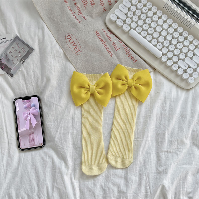Solid With Bow Socks - Yellow - 3-10Y - image 6