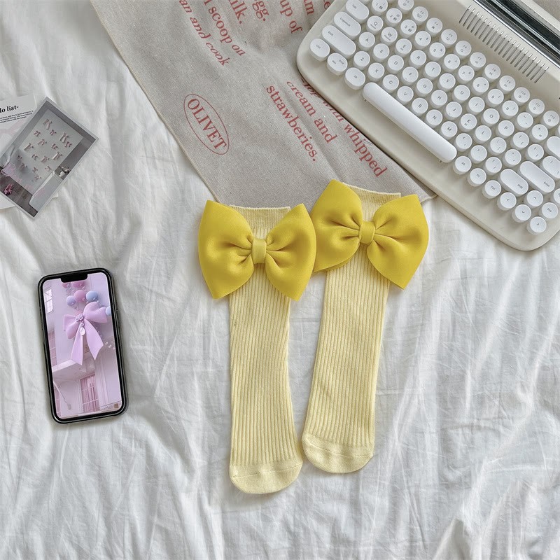 Solid With Bow Socks - Yellow - 3-10Y - image 6