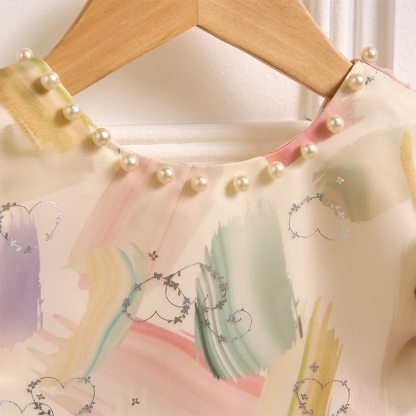 [Archive Sale] Organza Bow Pearl Short sleeve Midi Dresses - image 9