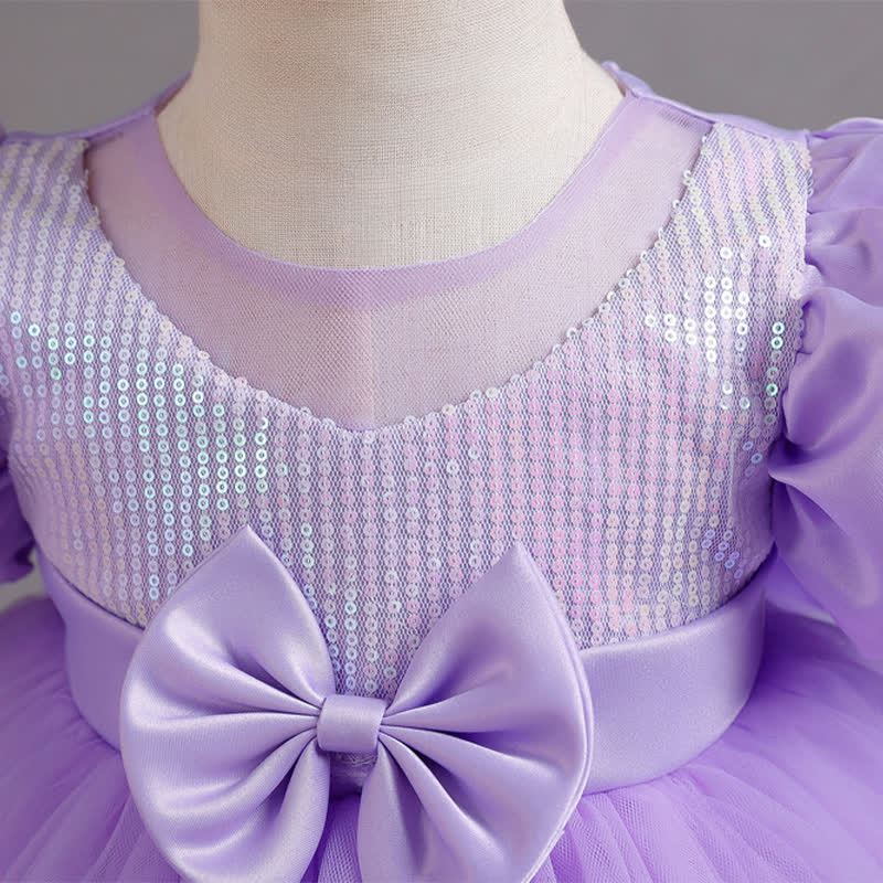 Mesh Bow Sequins Folds Short Sleeve Mid-long Dresses - image 39