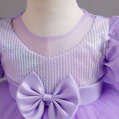 Mesh Bow Sequins Folds Short Sleeve Mid-long Dresses - image 39