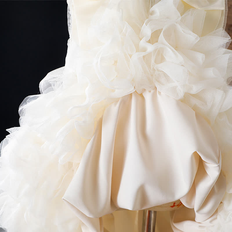 Chemical Fiber Blend Lace Bow Folds Sleeveless Mid-long Dresses - image 9