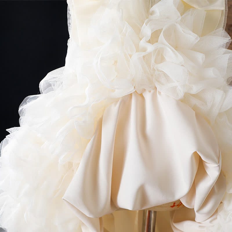 Chemical Fiber Blend Lace Bow Folds Sleeveless Mid-long Dresses - image 9