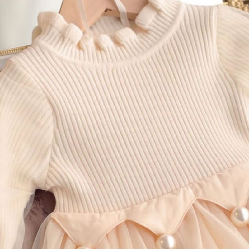 Knitted & Mesh Pearl Long Sleeve Mid-long Dresses - image 5