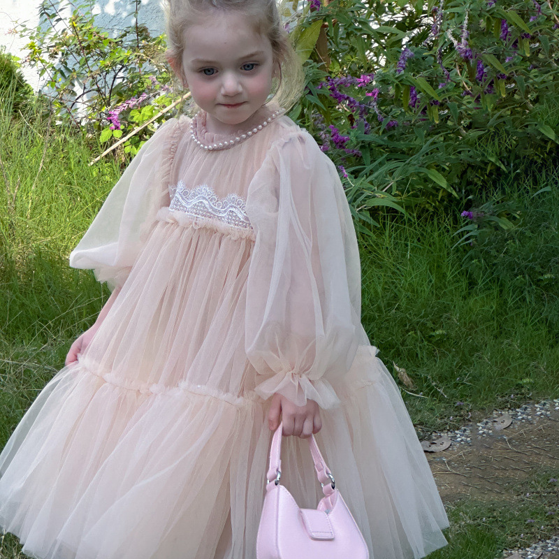 [Archive Sale] Mesh Folds Lace Long Sleeve Mid-long Dresses - image 13