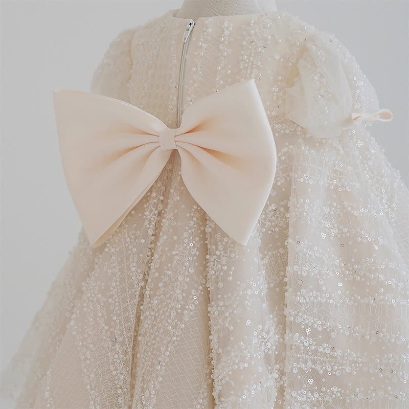 Chemical Fiber Blend Bow Beaded Short Sleeve Mid-long Dresses - image 5