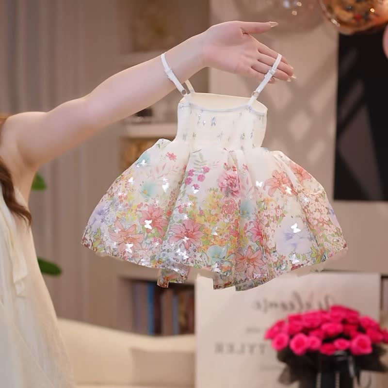 Mesh Embroidery Sleeveless Short Two-piece Set - Butterfly Hot Stamping Dress - 10-12Y - image 5