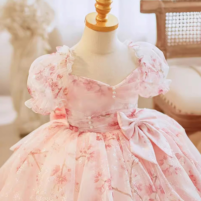 Mesh Bow Gathered Short Sleeve Short Dresses - image 3