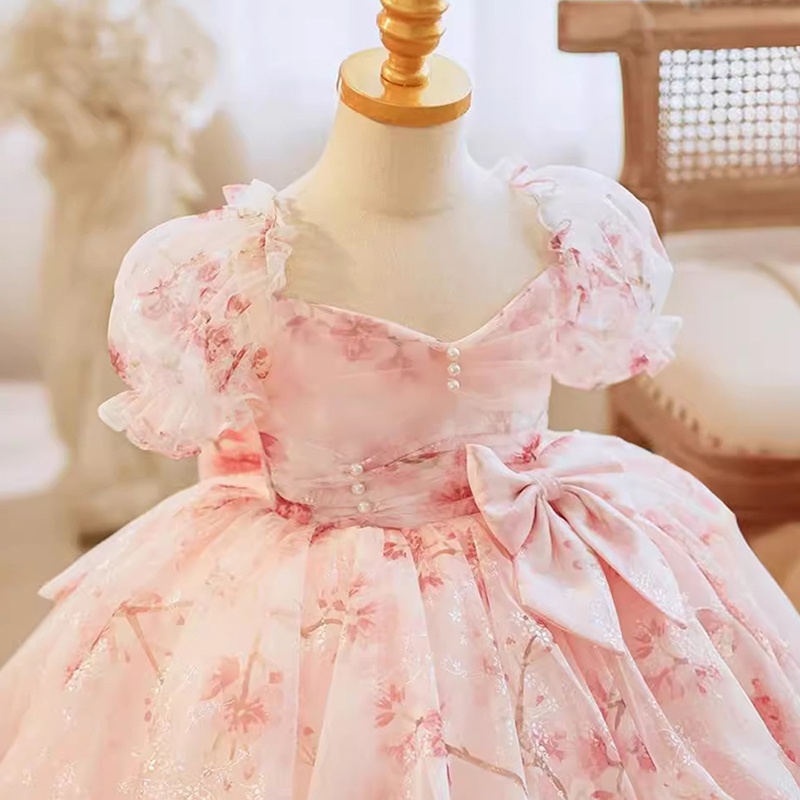 Mesh Bow Gathered Short Sleeve Short Dresses - image 3