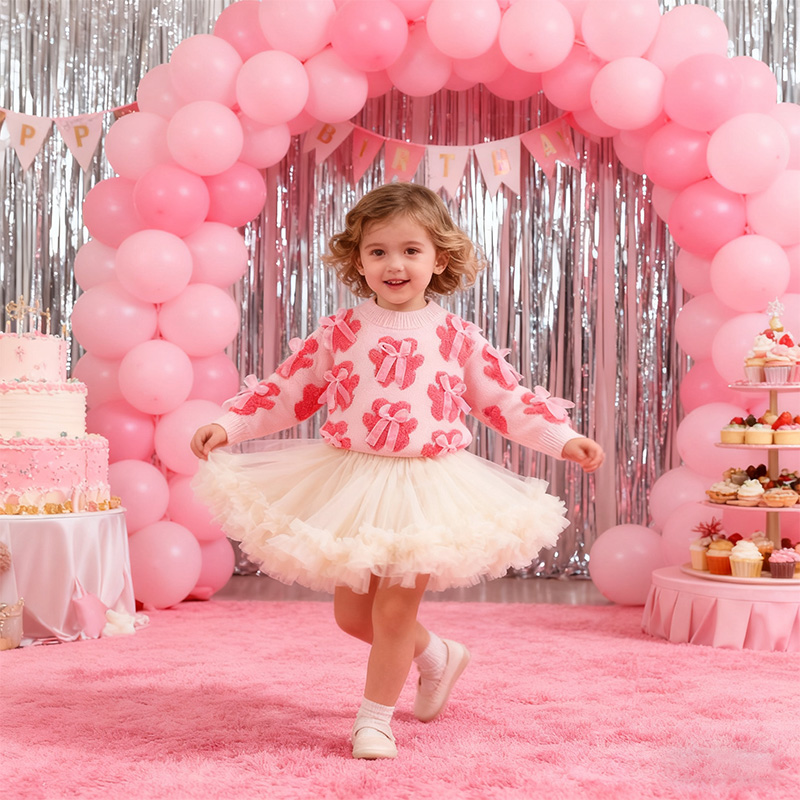 Acrylic Little Bear Bow Long Sleeves Midi Two-piece Set - Magenta Set - 7-8Y - image 30