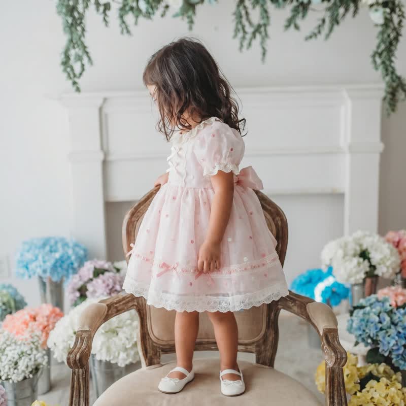 Organza Stitching Lace Short Sleeve Midi Dresses - image 5