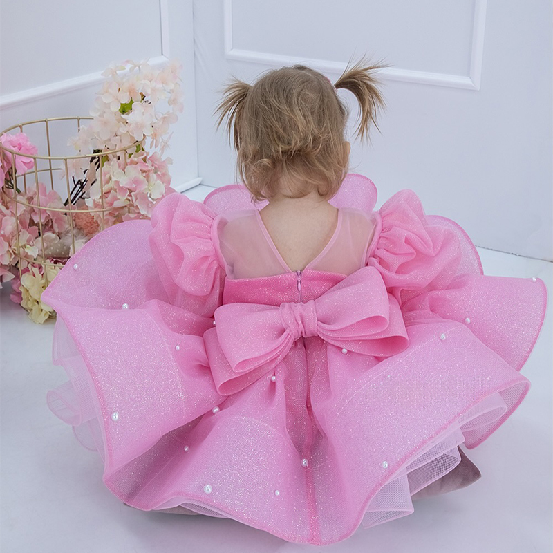 Chemical Fiber Blend Bow Imitation Pearls Short Sleeve Mid-long Dresses - image 9