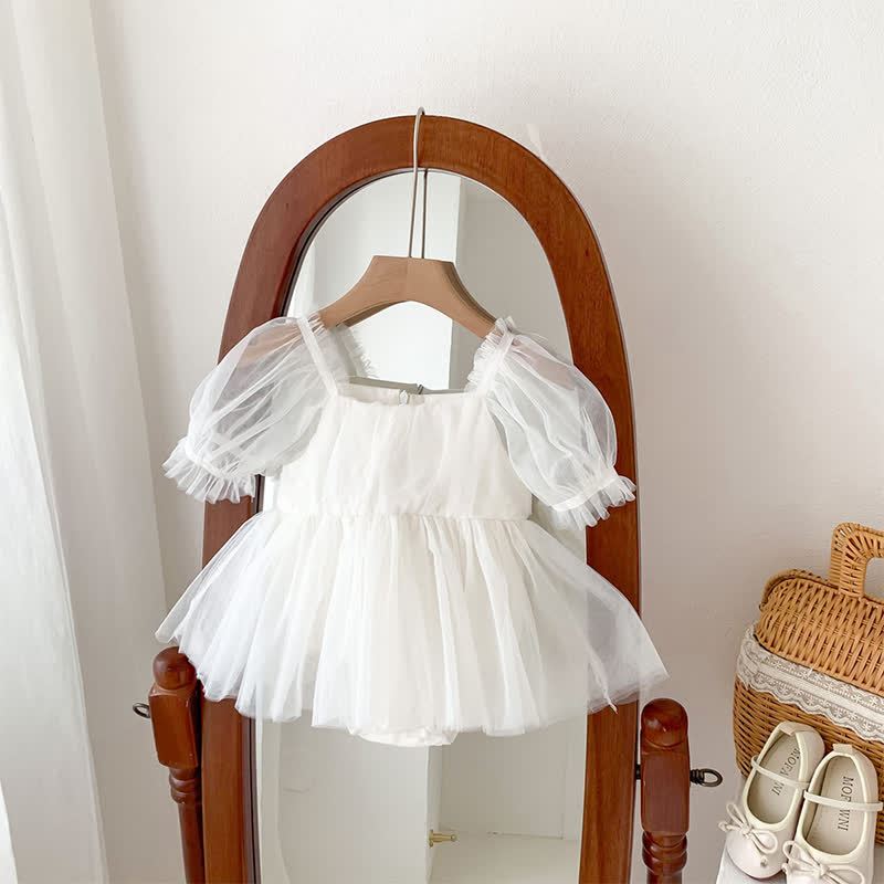 Mesh Bow Folds Short Sleeve Crop Bodysuit - White - 2-3Y - image 12