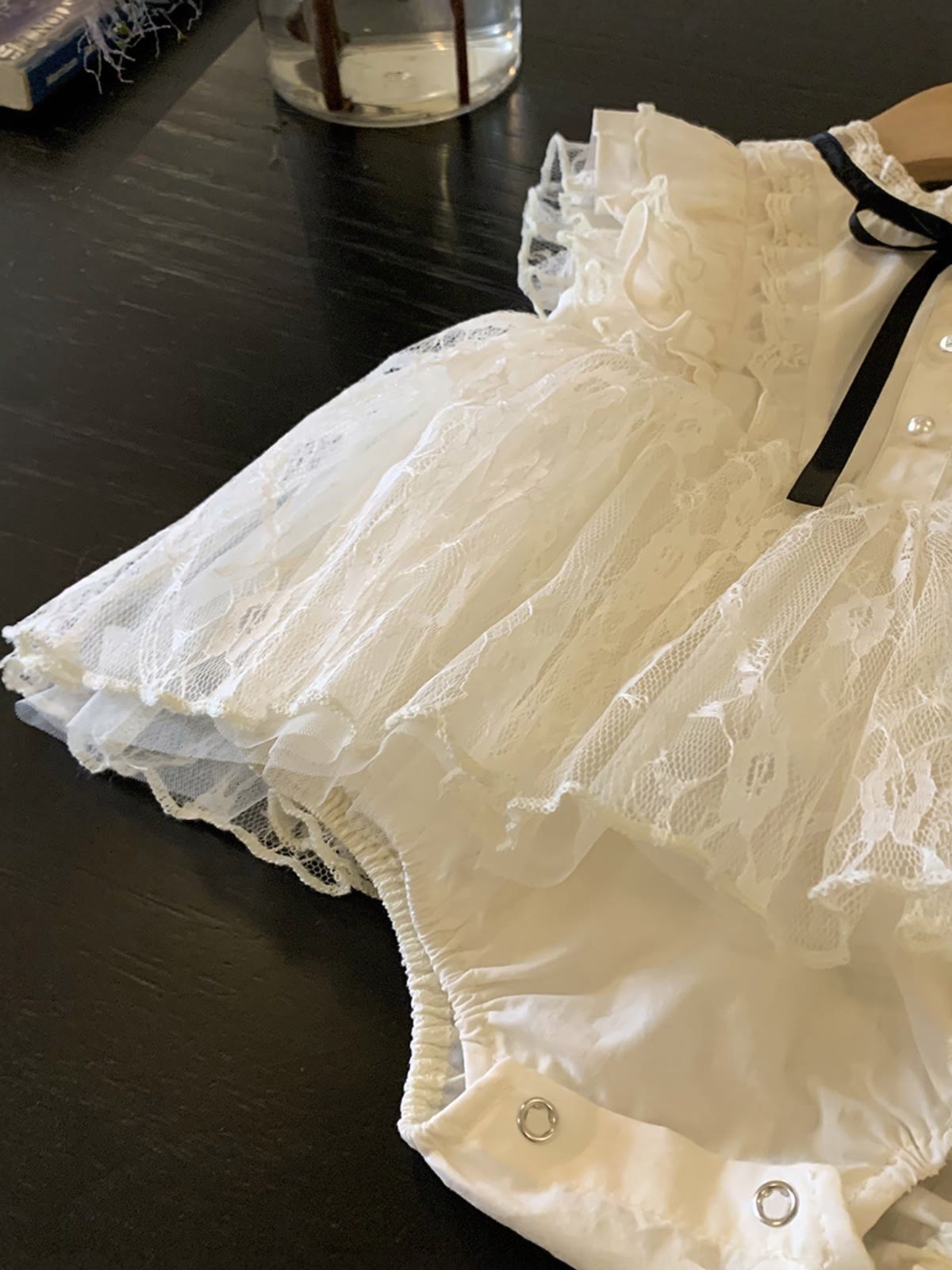 Lace Bow Cap Sleeve Shorts Bodysuit Without Hat - image 16