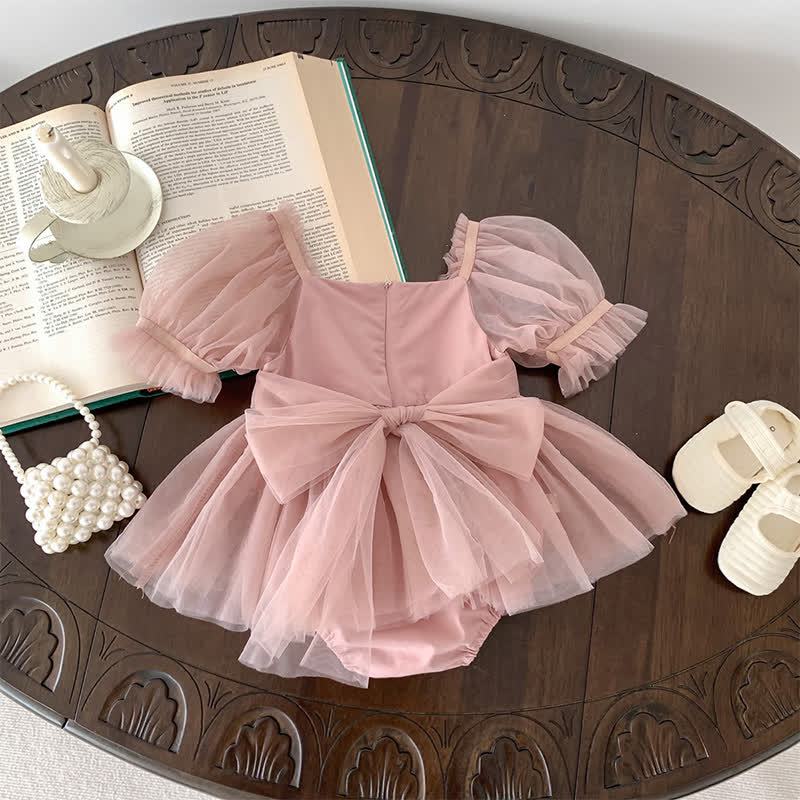 Mesh Bow Folds Short Sleeve Crop Bodysuit - image 5