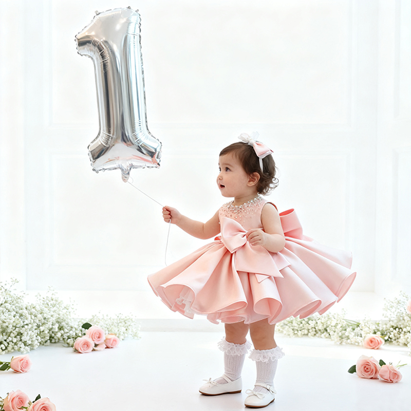 Chemical Fiber Blend Imitation Pearls Bow Sleeveless Mid-long Dresses - image 3