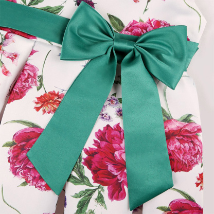 Satin Bow Short Sleeve Midi Dresses - image 11