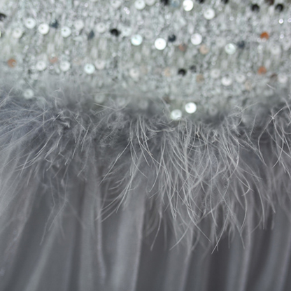 [Archive Sale] Velvet Feather-trimmed Fleece Long Sleeve Mid-long Two-piece Set - image 11