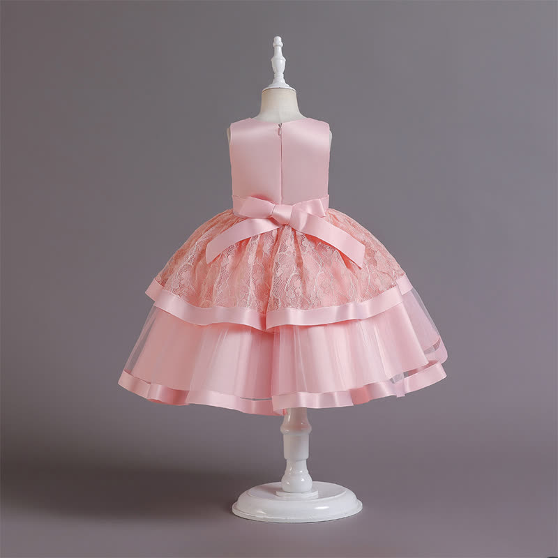 Satin Lace Bow Sleeveless Mid-long Dresses - image 3