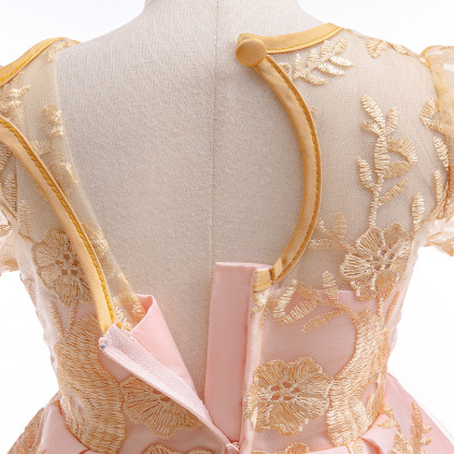 Mesh Lace Bow Lace Imitation Pearls Short Sleeve Mid-long Dresses - image 16