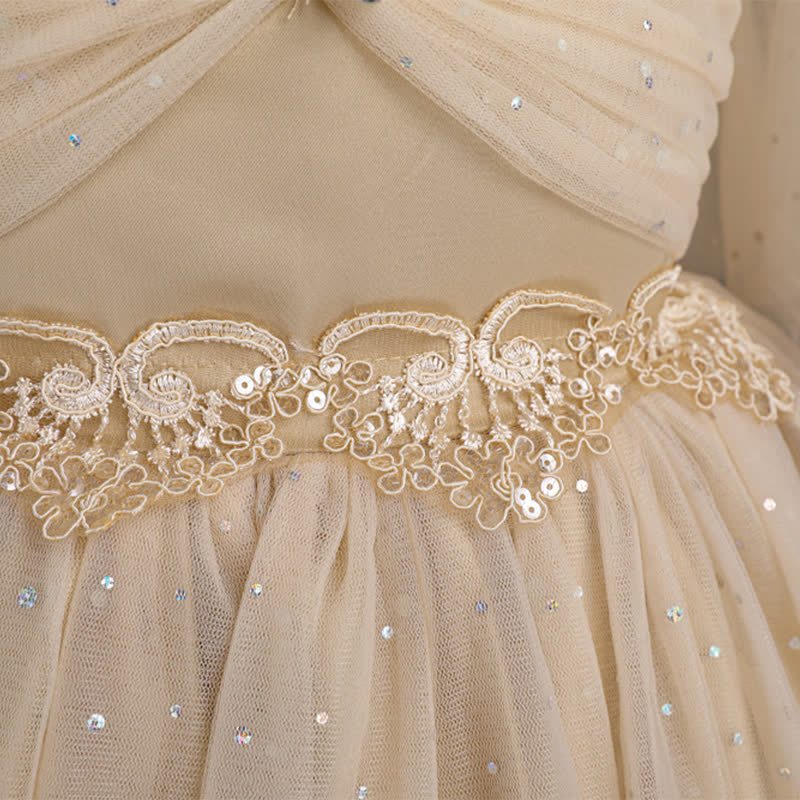 Mesh Lace Glitter Short Sleeve Mid-long Dresses - image 29