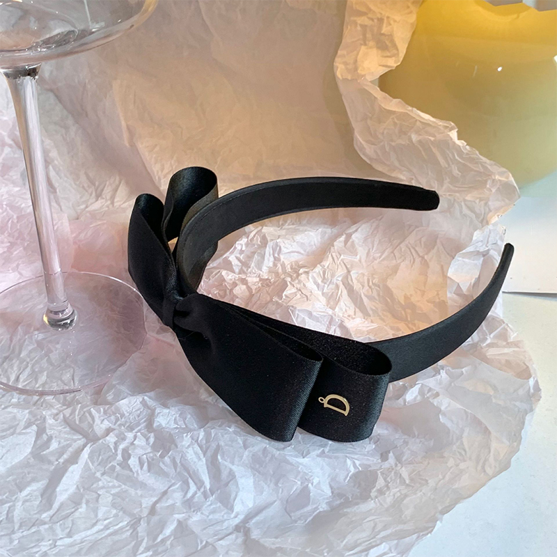 Solid With Bow Satin Hairband - Black - image 4