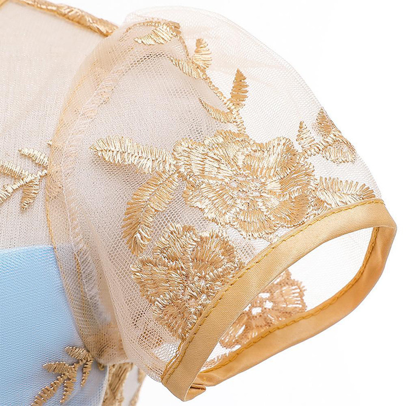 Mesh Lace Bow Lace Imitation Pearls Short Sleeve Mid-long Dresses - image 7