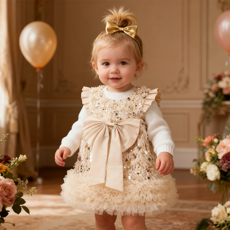 Mesh Sequins & Bow Sleeveless Mid-long Dresses - image 8